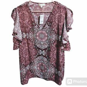 WEEKEND SUZANNE BETRO womens Cold Shoulder Blouse Pink Red 2X